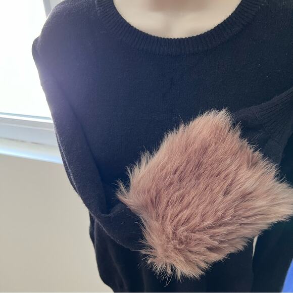 For The Republic Faux Fur Cuff Sweater Knit‎ Long Sleeve Top Black Small - Picture 4 of 7